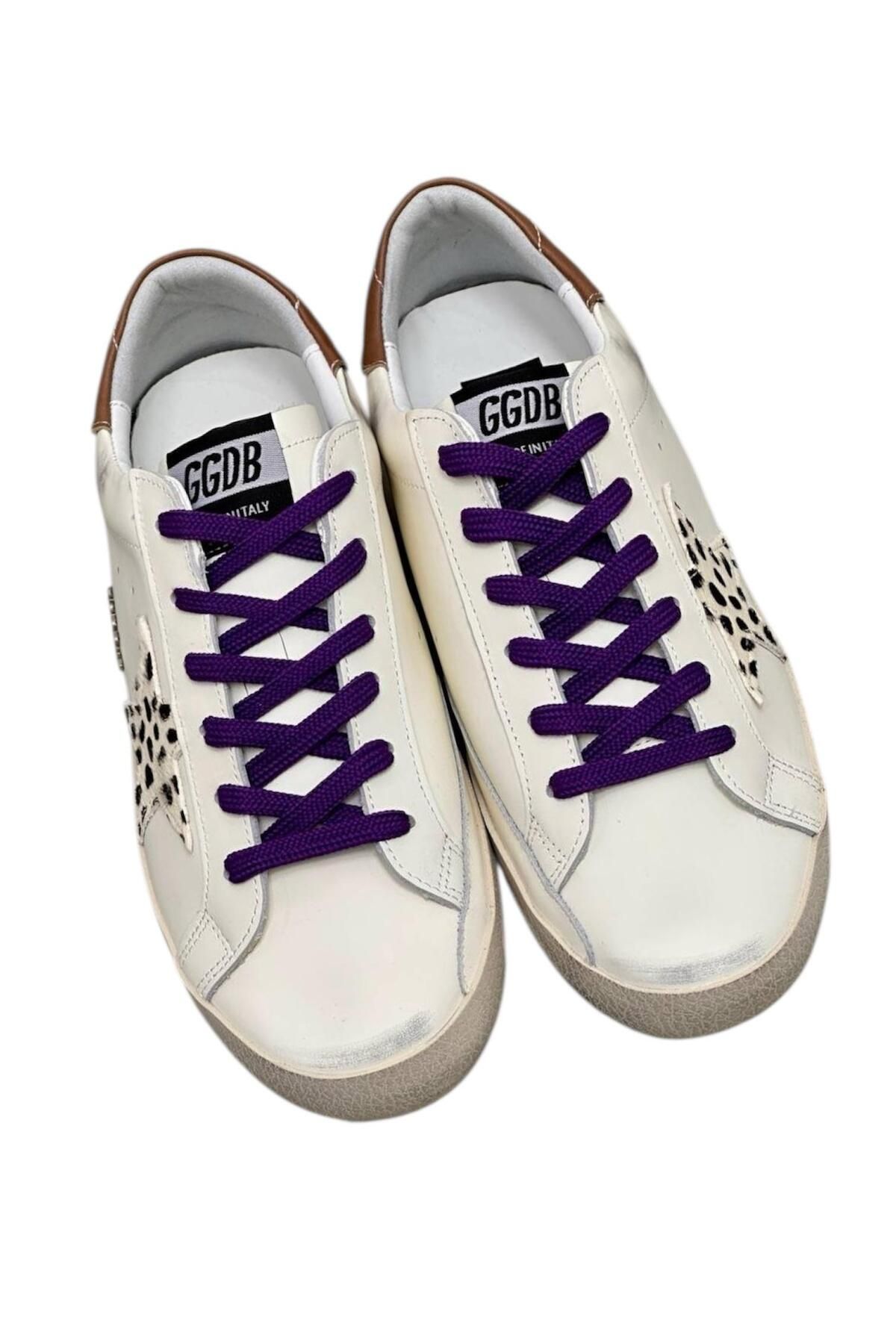 Globalux Women's Sneakers Dalmatian Gldn Goose Super-Star Purple Lace-Up-Brown Back Ankle-Kadın Spor Ayakkabı