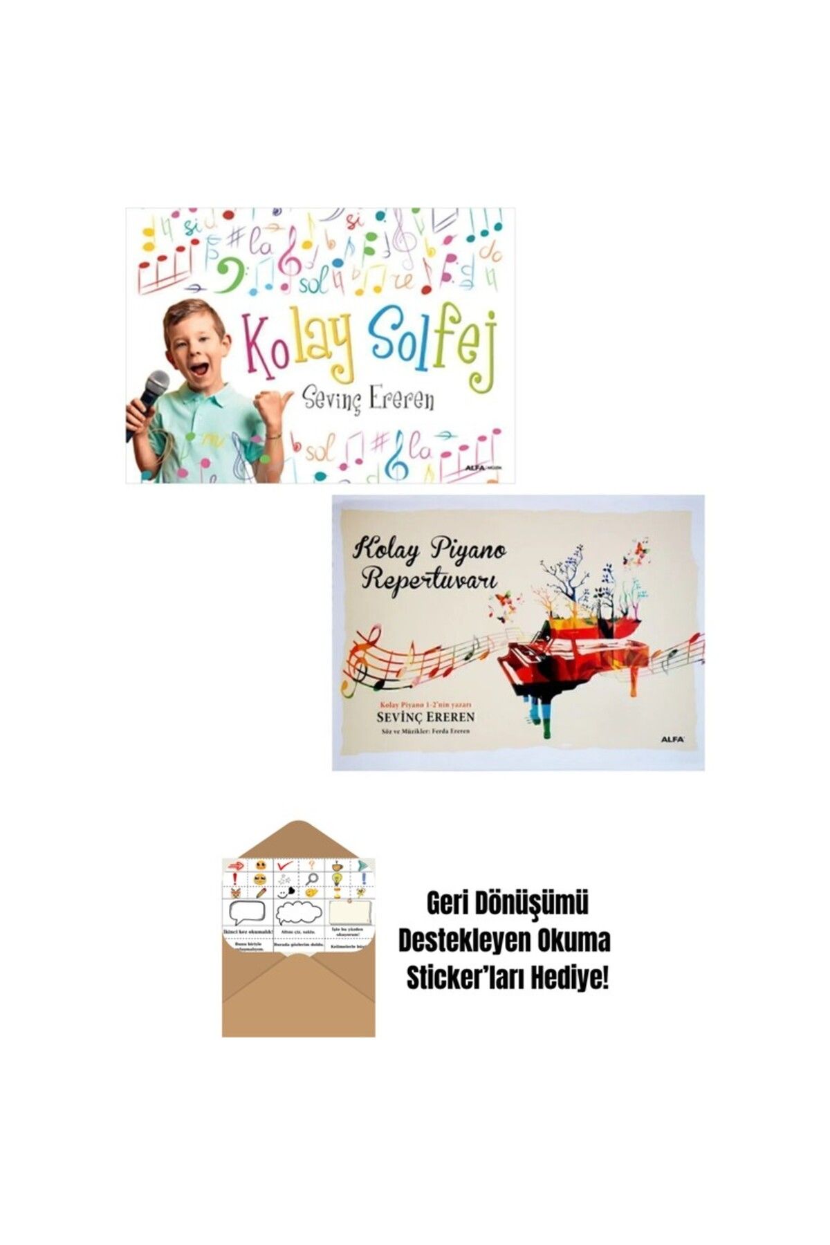 Alfa Yayınları Kolay Solfej + Kolay Piyano Repertuarı 2 Kitap Set + Okuma Sticker'ları