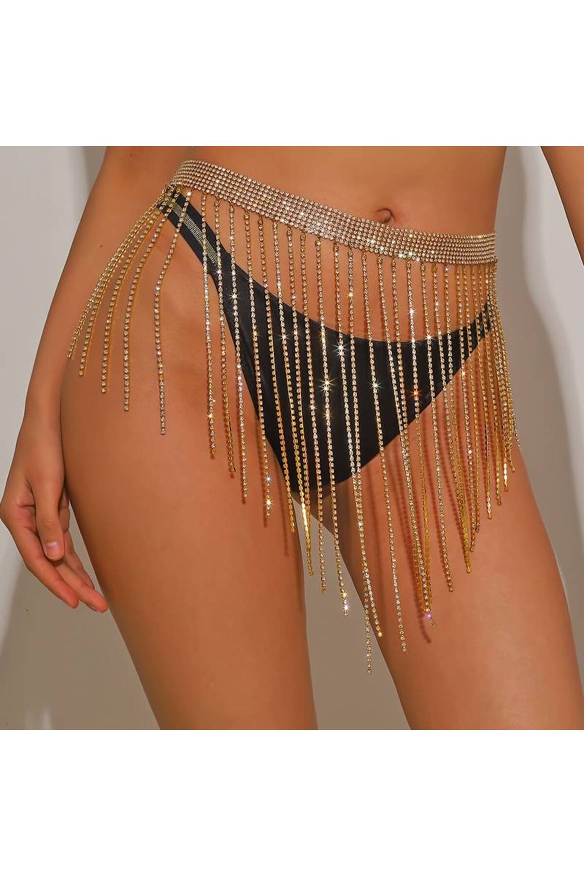 Dubai Taşlı Gold Renk Pareo Etek, Luxury Pareo, Bikini Mayo Aksesuarı