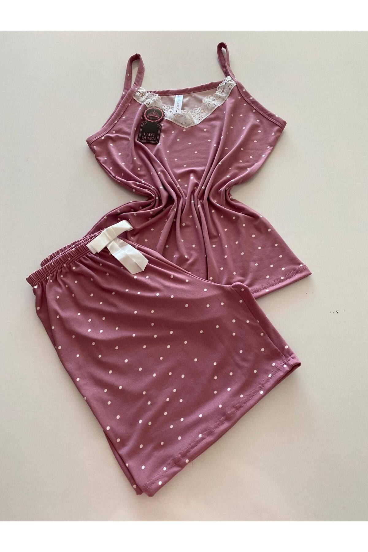 Lady Queen milan dantelli şortlu pijama takımı