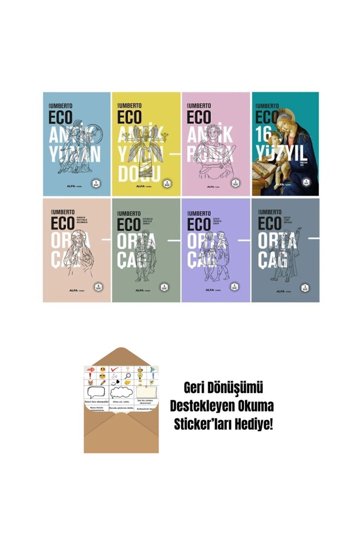 Alfa Yayınları Umberto Eco Tamamı Ciltli 8 Kitap Set + Okuma Sticker'ları
