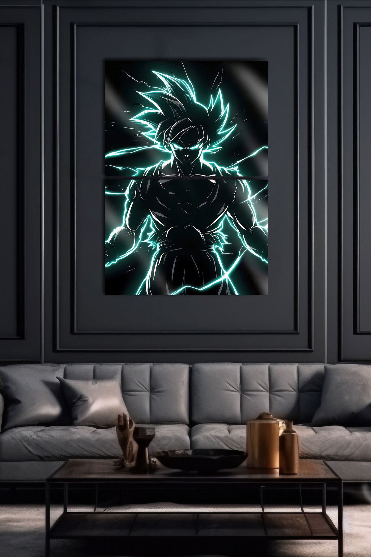 DekorHane Metal Baskı - Goku, Dragon Ball, Neon Parlak Baskı, Parçalı Büyük Boy Dekoratif Anime Tablo