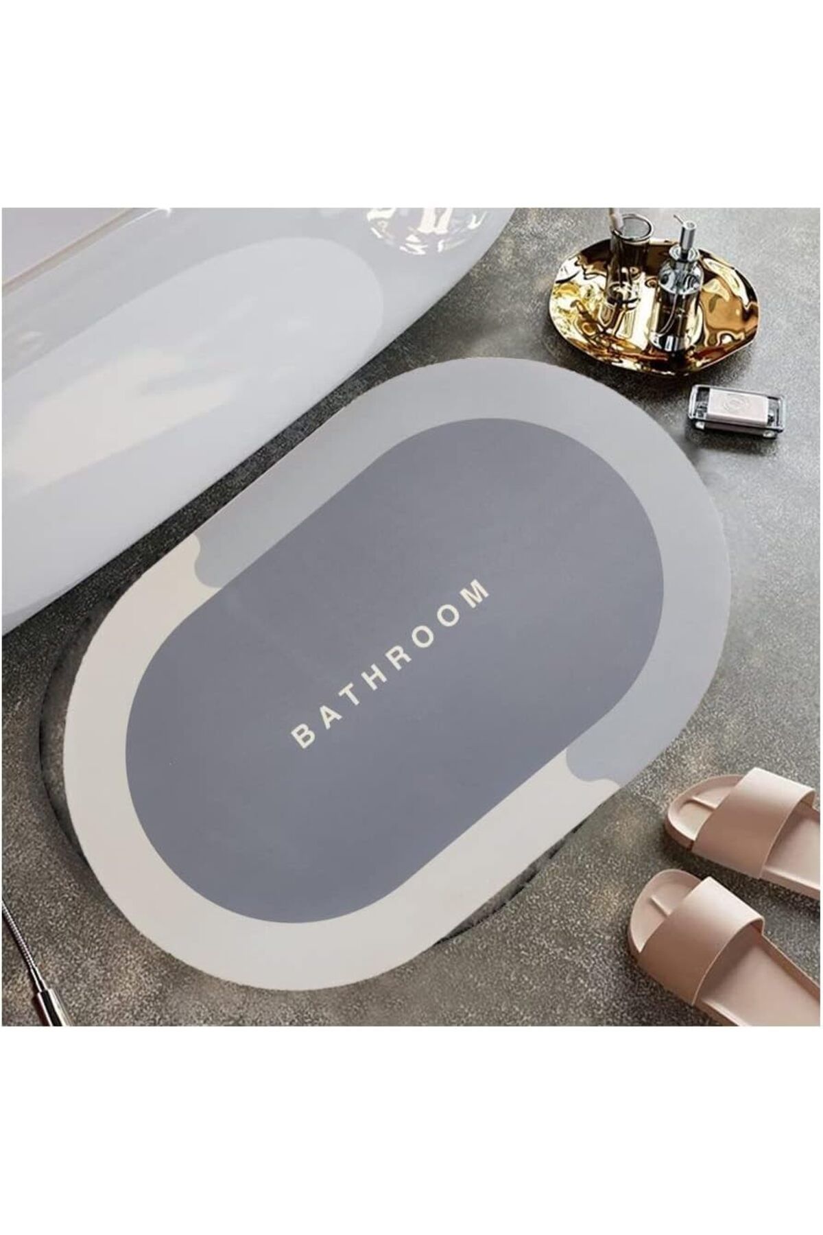 KDROĞLU plamystical Banyo Paspası Süper Su Emici Kaymaz Tabanlı Paspas Banyo Paspası Oval Diatomit Paspa