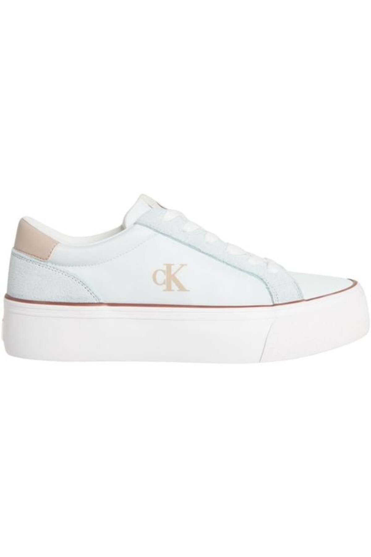 Calvin Klein Kadın Rahat Orta Kalın Taban Monogram Logo Desenli Beyaz Sneaker YW0YW01896-0G3