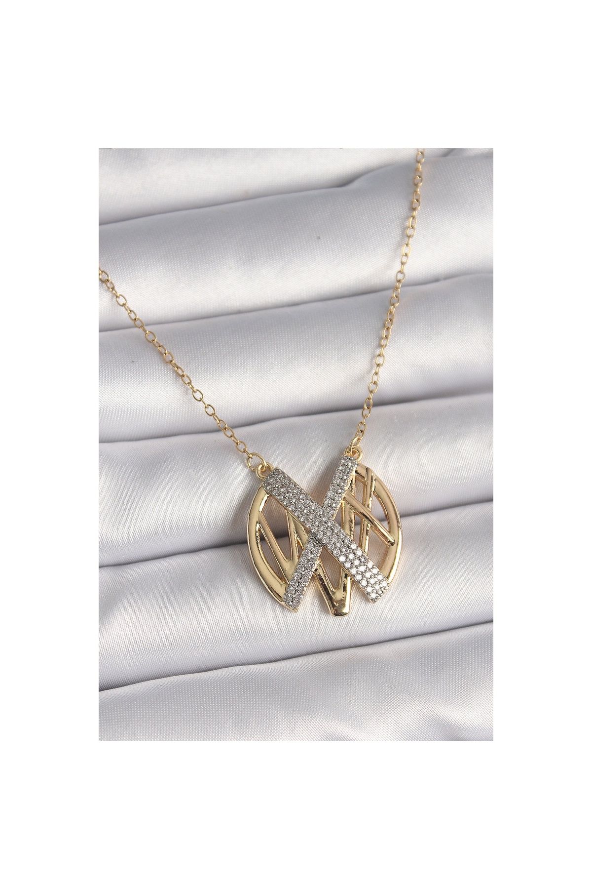 maarketim 316L Çelik Gold Renk Zirkon Taşlı Vintage Model Kadın Kolye