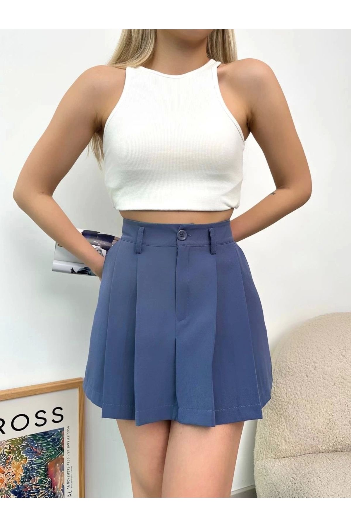 ufukmoda Pileli atlas mini etek s24820