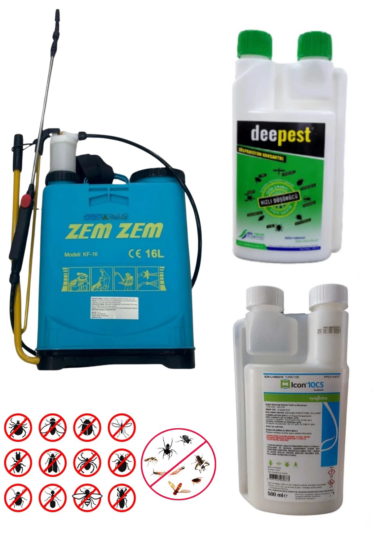 SİSTARIM Deepest 500ML-İcon 500ML Tüm böcekler üzerinde etkili Haşere İlaçları/16LT Kollu İlaçlama Pompası