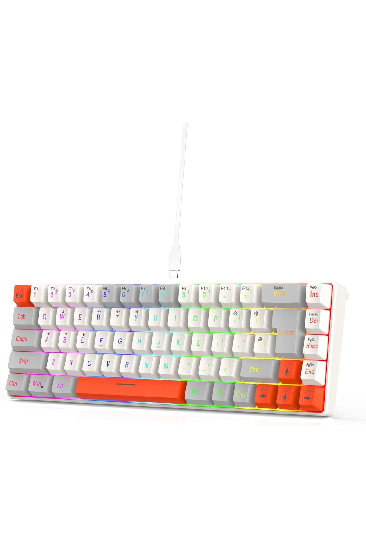 ROCK POW-60% Wired Gaming Keyboard, RGB Backlit Mini Keyboard, Waterproof Small Ultra-Compact 68 Key 7