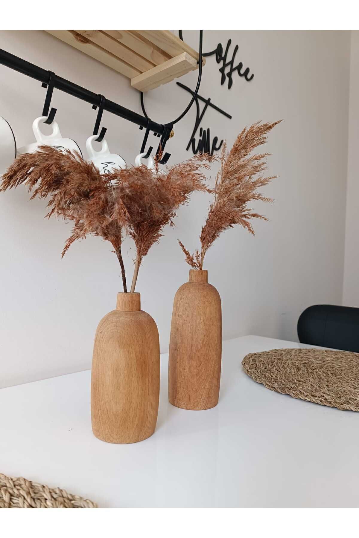 Elioure İki Parçalı Ahşap Dekoratif Vazo Saksı, 15 ve 18 cm, şık tasarım