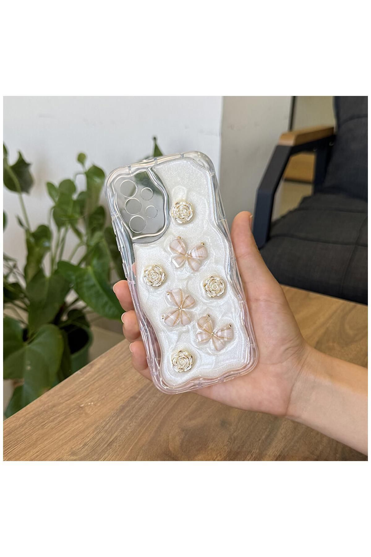 Zebana Samsung Galaxy A13 Uyumlu Kılıf Zebana Floral Silikon Kılıf Gold