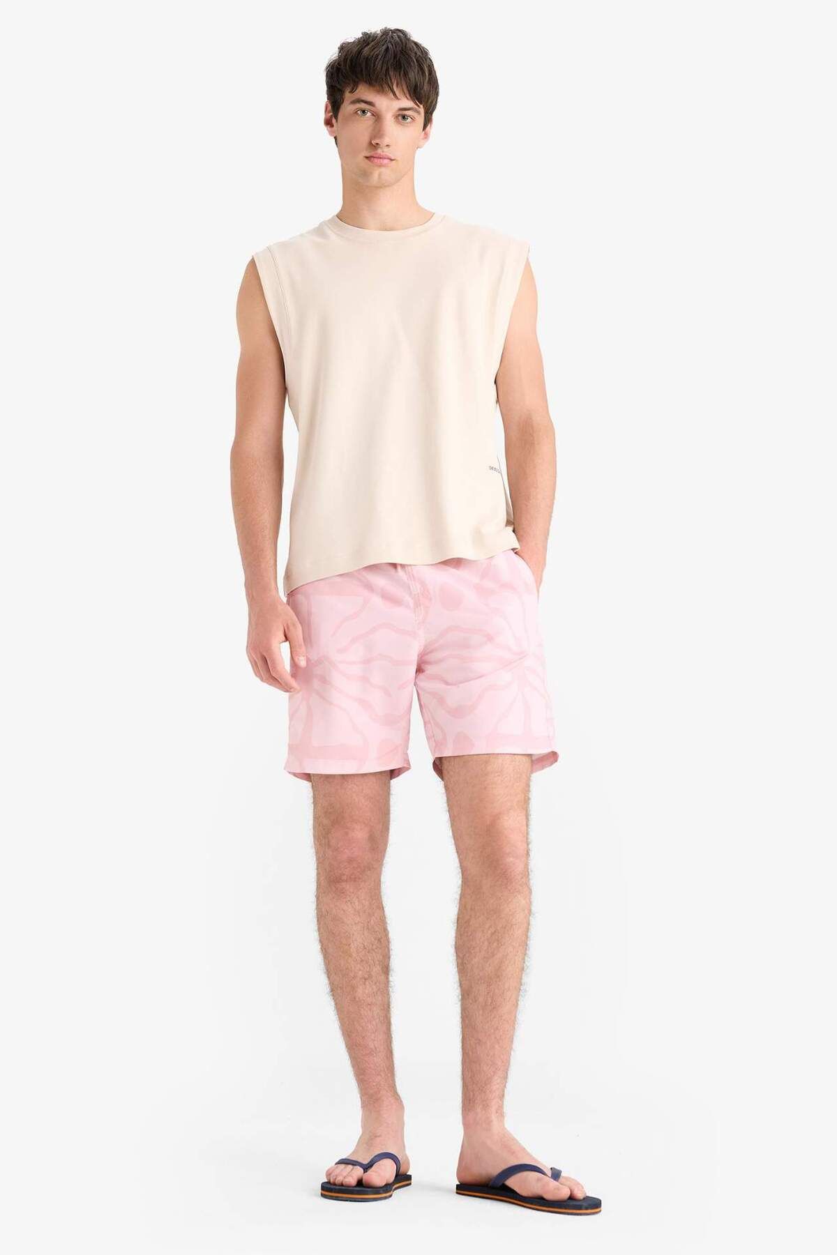DeFacto-Regular Fit Patterned Mesh Lined Short Length Swim Shorts E1030Ax25Hs 3