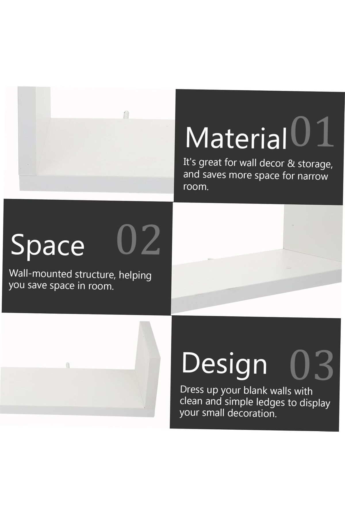 COOYA-U-Style Home Book Shelf 3-Piece DIY 43x10x12 cm Wood White 3