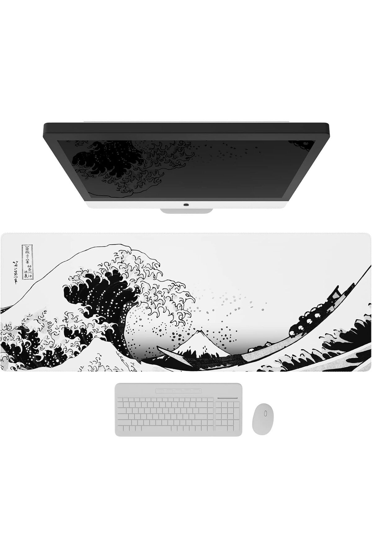 NO N4ME-Ovenbird Large Gaming Mouse Pad with Stitched Edges, Japanese Wave Anime Desk Mat, Extended XL Mouse 3