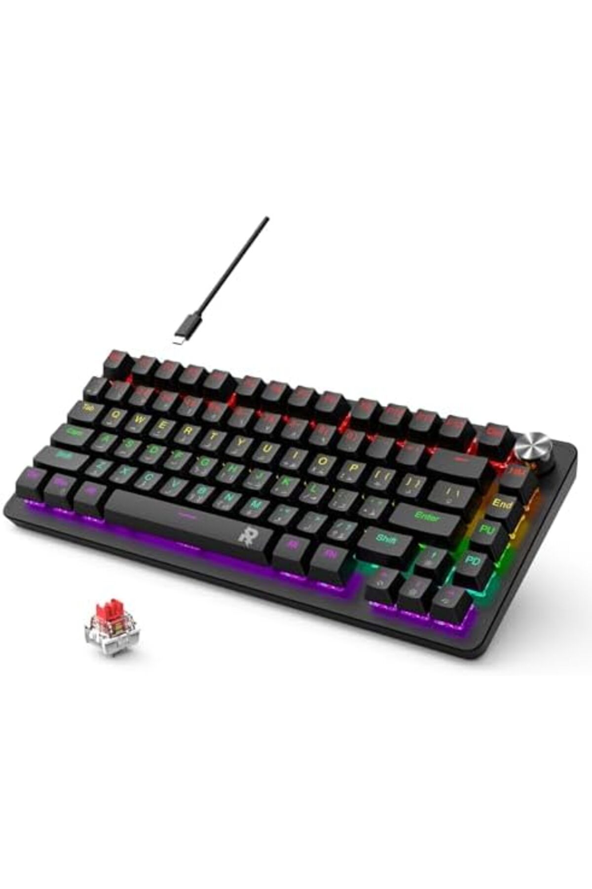 ROCK POW-70% Gaming Keyboard, Arabic English 82 Keys Mechanical Keyboard with RGB Backlit 19 Modes 2