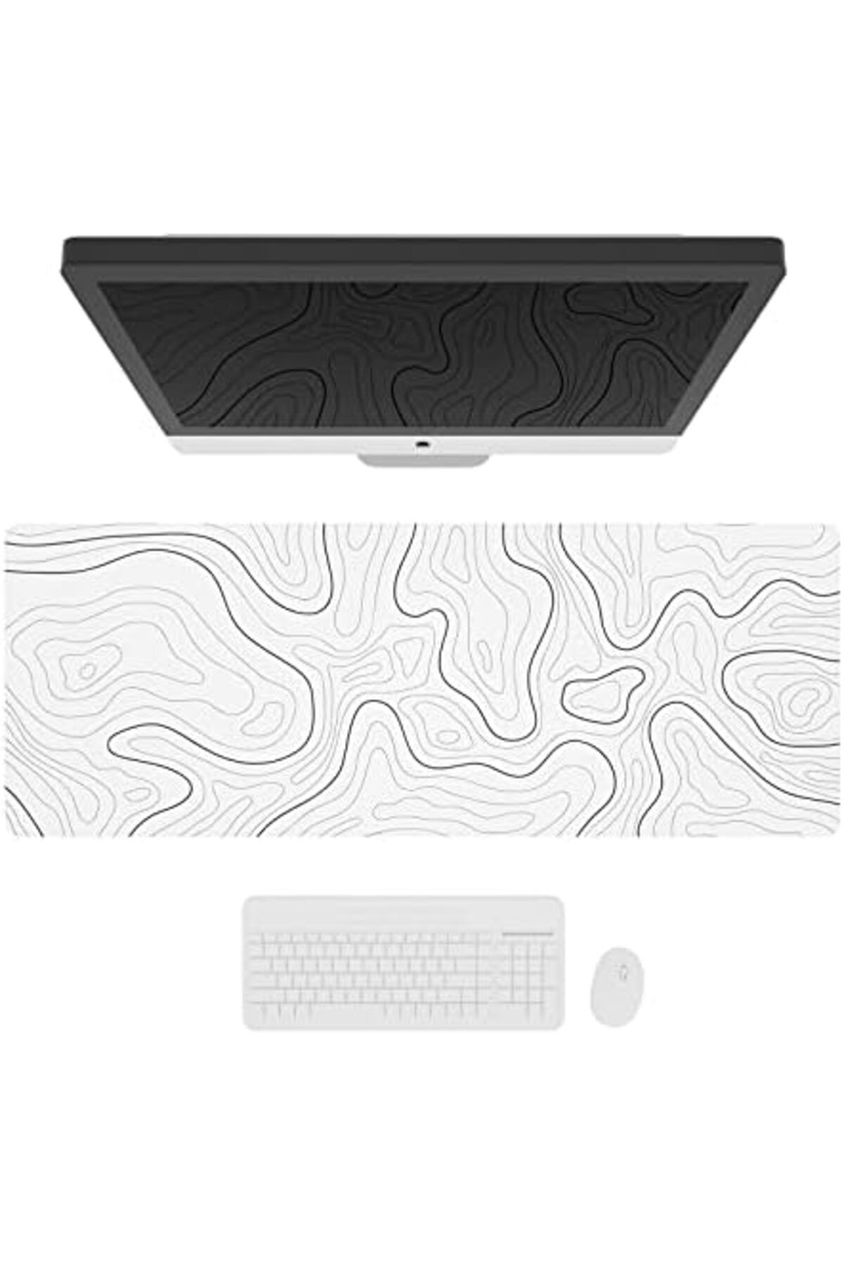 NO N4ME-Ovenbird Large Gaming Mouse Pad with Stitched Edges, Minimalist Topographic Map Desk Mat, Extended X 4