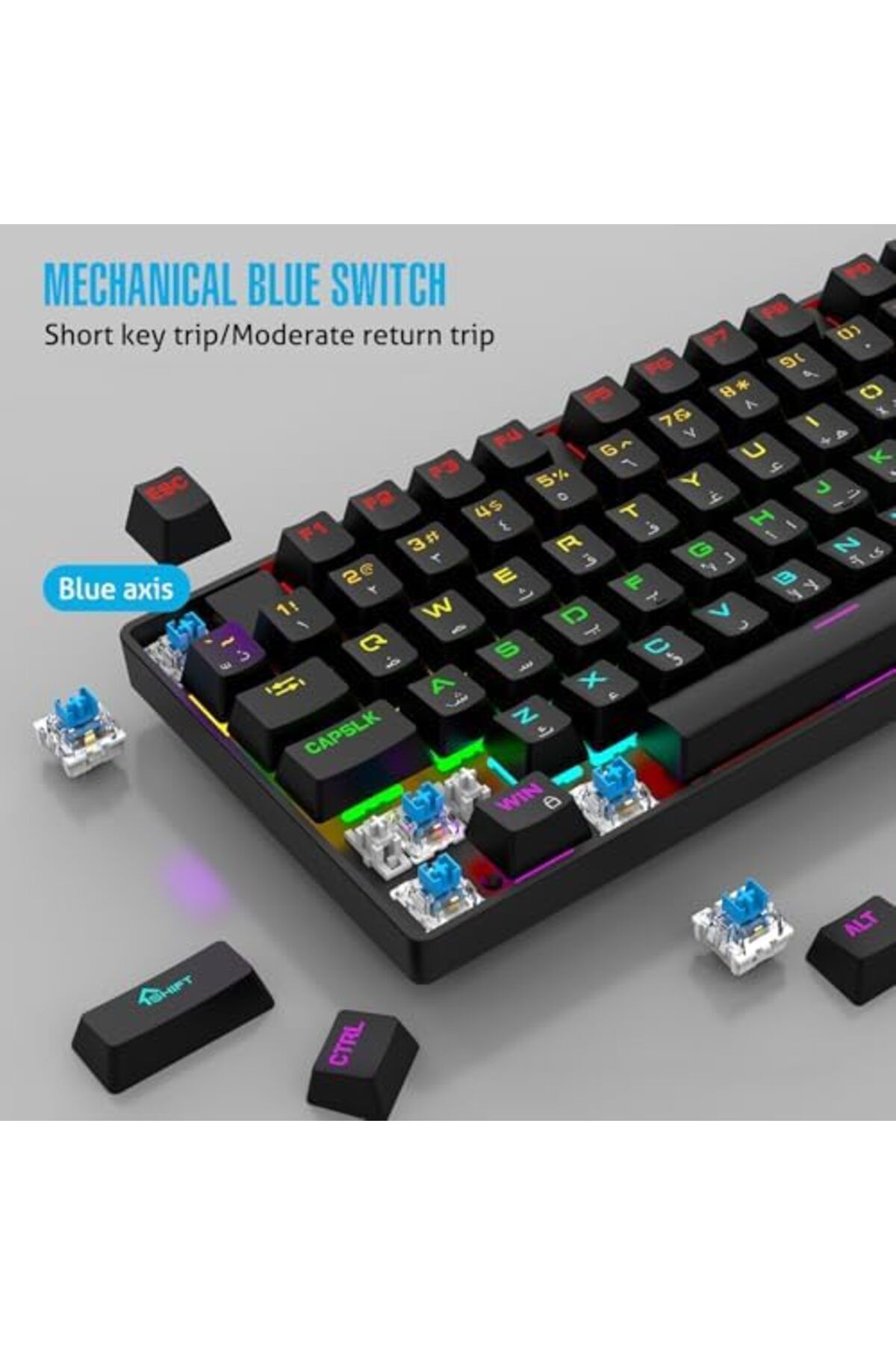ROCK POW-Gaming Keyboard, Arabic English 104 Key Mechanical Keyboard with RGB Backlit 19 Modes, Wire 4