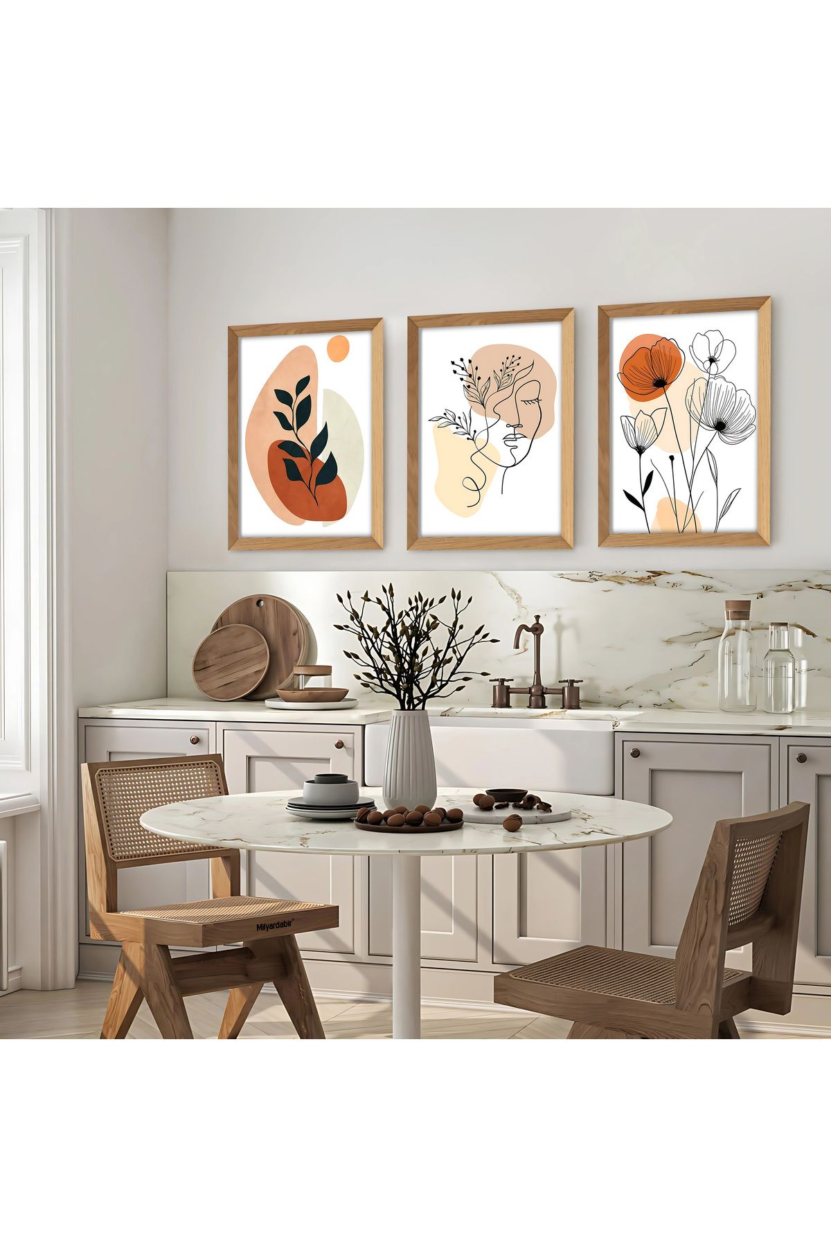 Milyardabir Bohem Model 3 Parça Çerçeve Görünümlü Mdf Tablo Seti