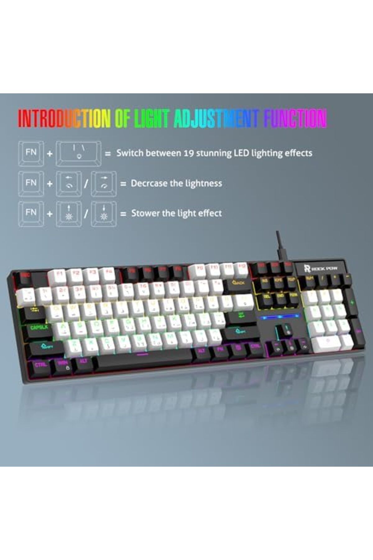 ROCK POW-Mechanical Gaming Keyboard Arabic English 104 Keys with RGB Backlight, Wired Keyboard for Computer G 6