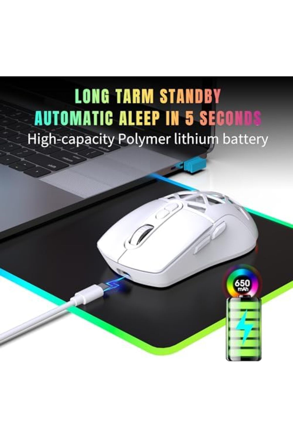 ROCK POW-Wireless Gaming Mouse, Tri-Mode Bluetooth/2.4G/Wired Mouse, 6 Buttons with Adjustable 4800 DPI, BT 5 8
