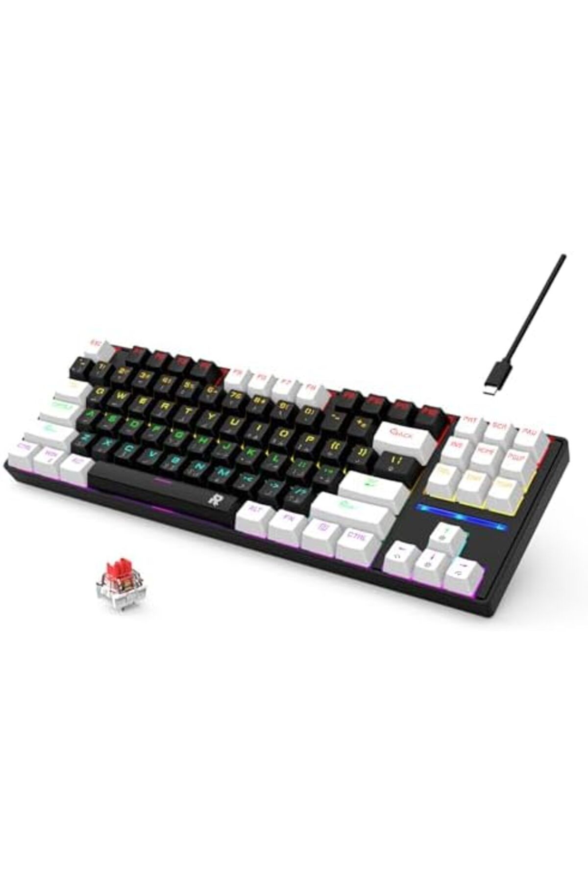 ROCK POW-75% Gaming Keyboard, Arabic English 87 Keys Mechanical Keyboard with RGB Backlit 19 Modes, 2