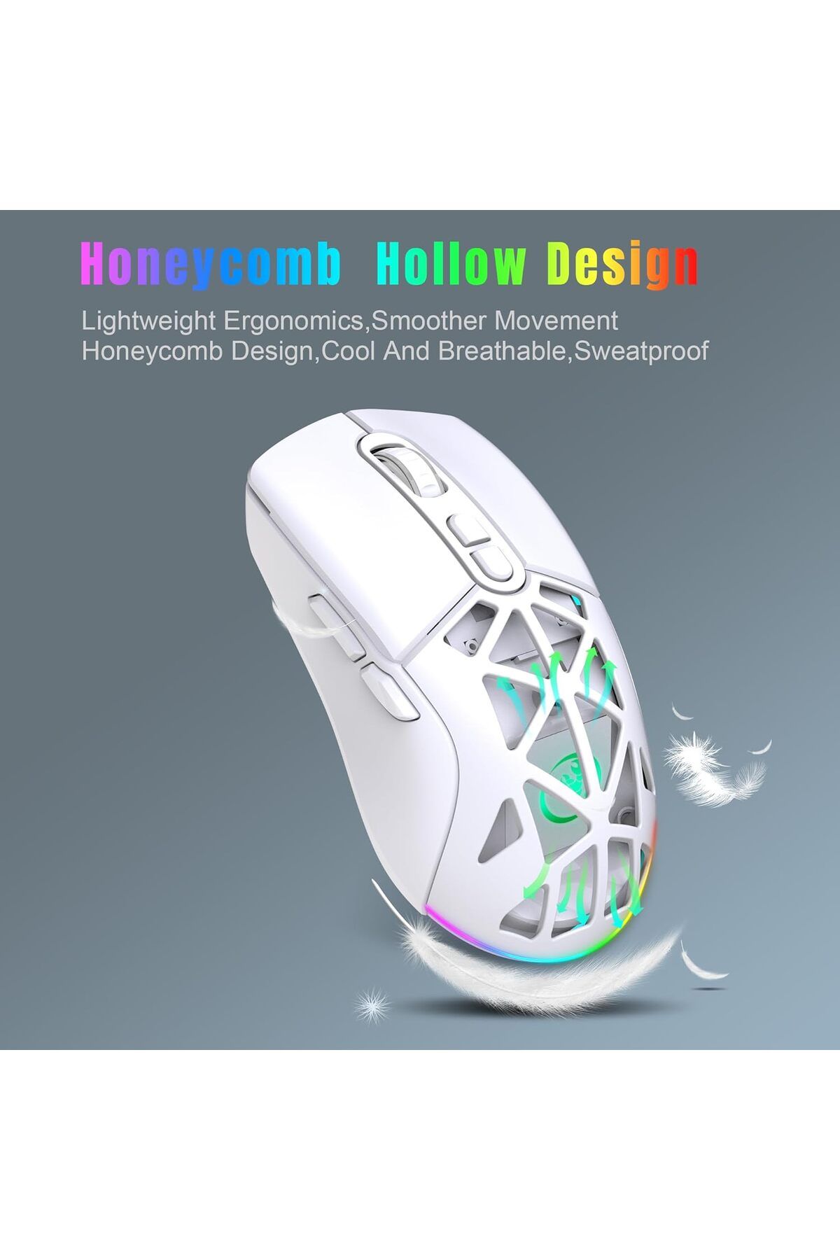 ROCK POW-Wireless Gaming Mouse, Tri-Mode Bluetooth/2.4G/Wired Mouse, 6 Buttons with Adjustable 4800 DPI, BT 5 5