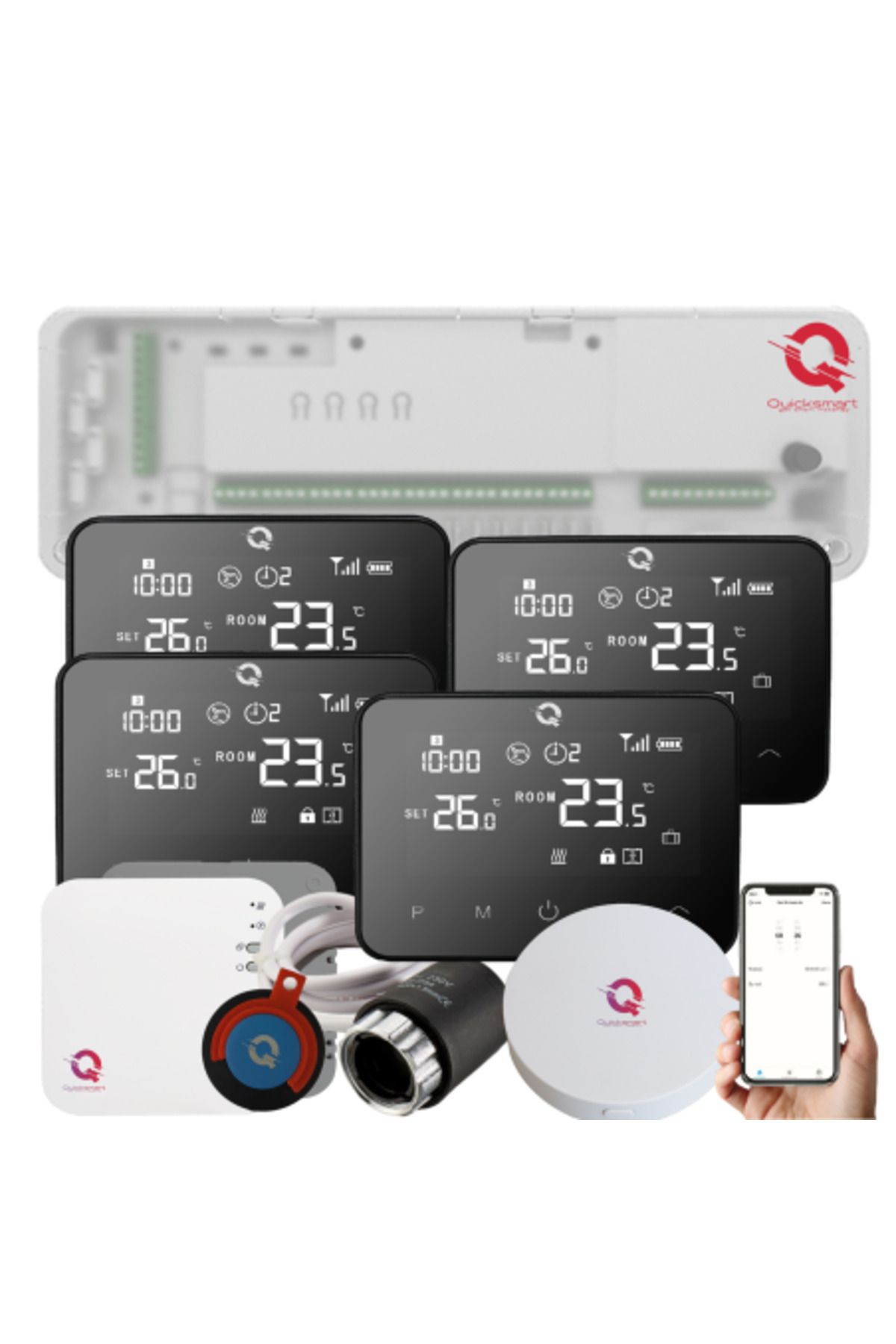 Quicksmart-Kit de automatizare wireless pentru încălzire prin pardoseală Q20, control cu ​​8 zone, acces inteligent prin aplicație, negru 1