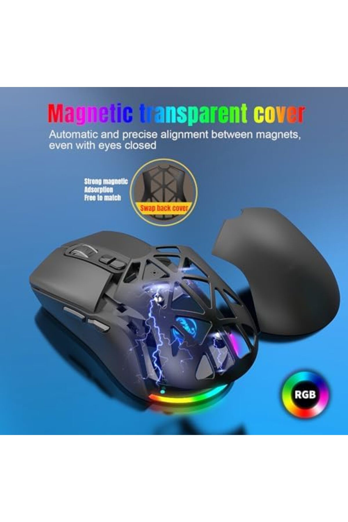 ROCK POW-Wireless Gaming Mouse, Tri-Mode Bluetooth/2.4G/Wired Mouse, 6 Buttons with Adjustable 4800 DPI, BT5. 8