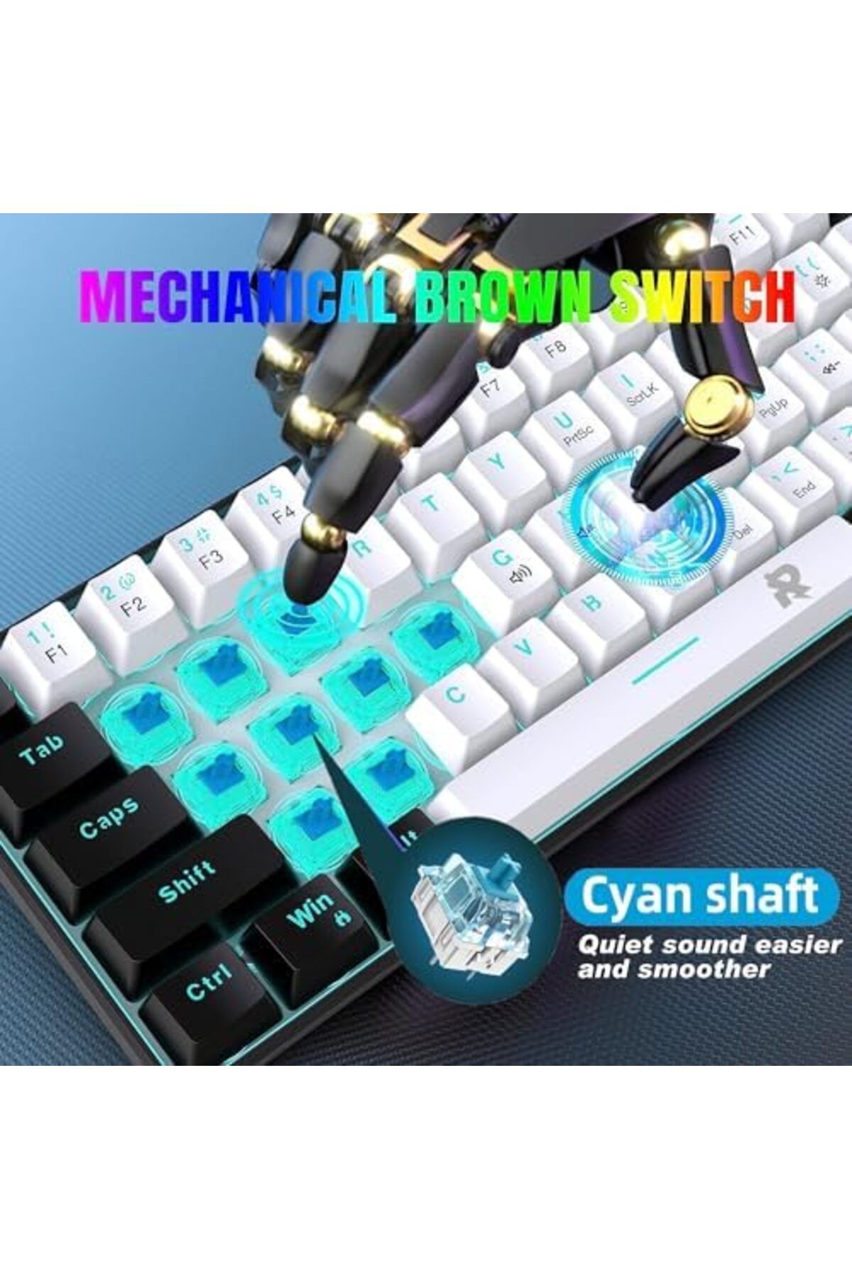 ROCK POW-Gaming Mechanical Keyboard, Wired Design, 60% Compact, Blue Switches, Multi-key Response, Compatible 4