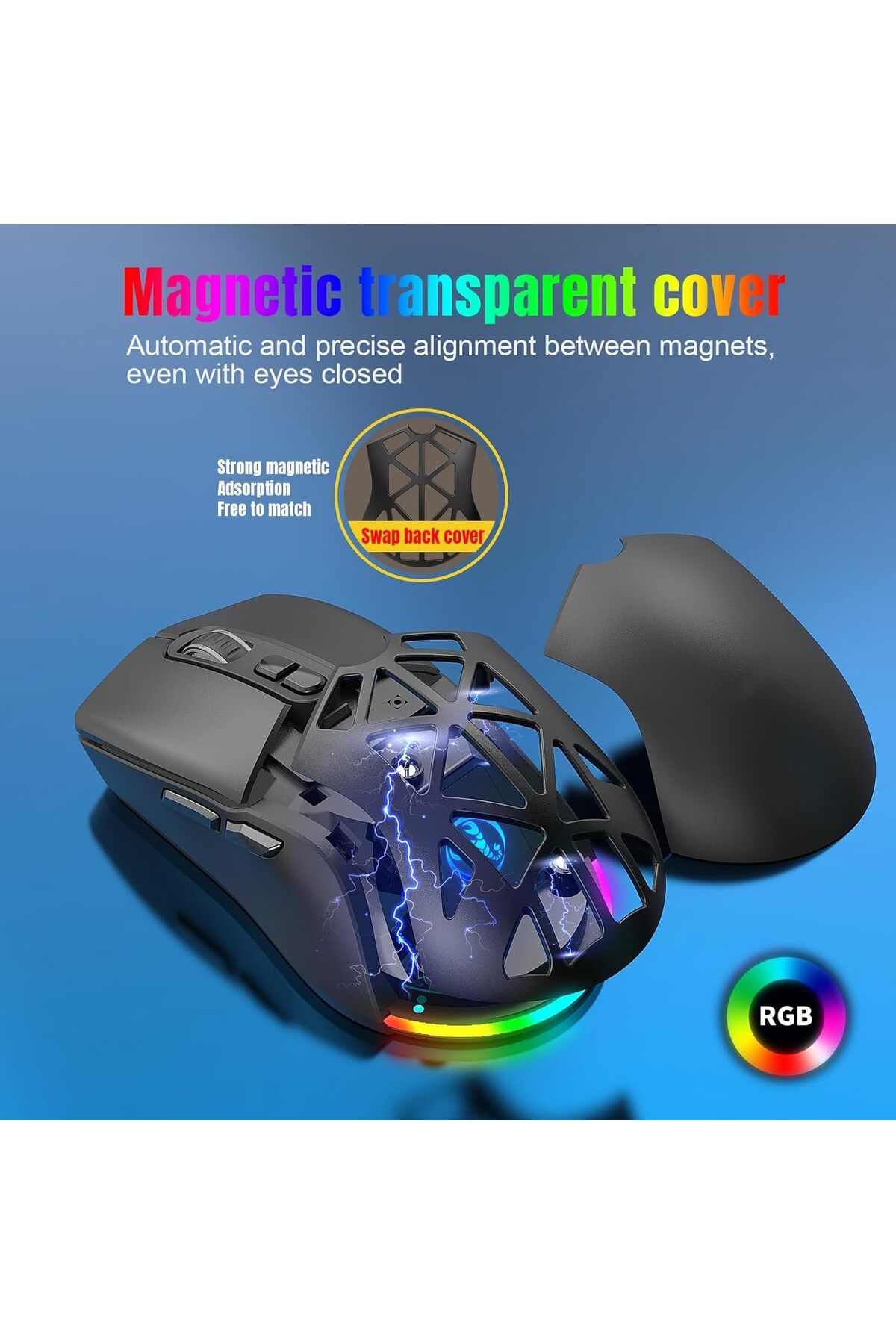 ROCK POW-Wireless Gaming Mouse, Tri-Mode Bluetooth/2.4G/Wired Mouse, 6 Buttons with Adjustable 4800 DPI, BT5. 7