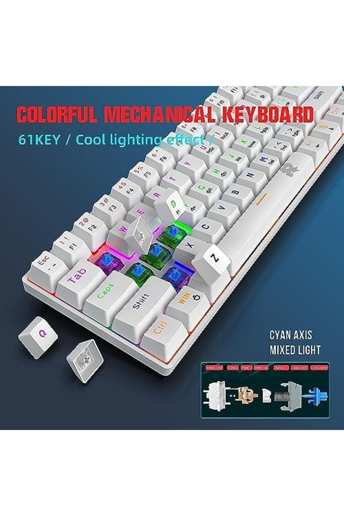 ROCK POW-60% Wired Mechanical Gaming Keyboard, 61 keys RGB Backlit Ultra-Compact Mini Keyboard 6