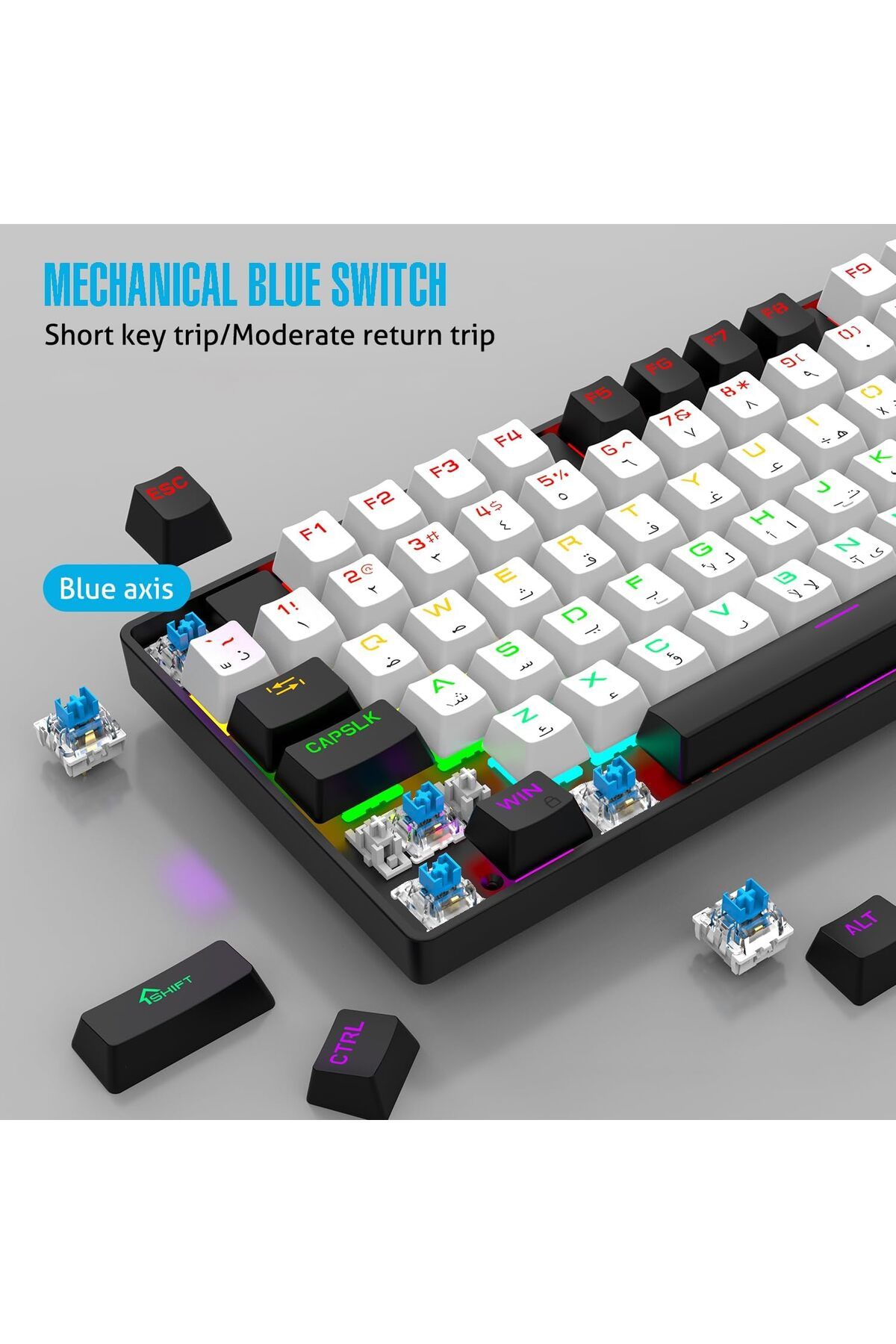 ROCK POW-Mechanical Gaming Keyboard Arabic English 104 Keys with RGB Backlight, Wired Keyboard for Computer G 3