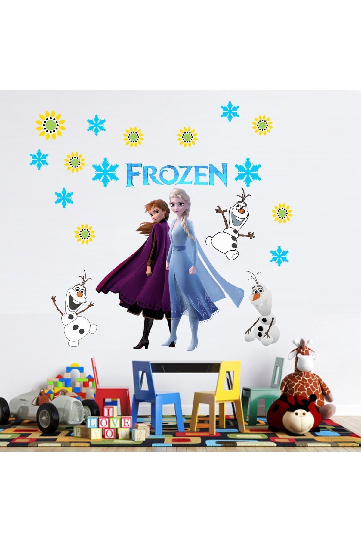 Elioure Büyük Frozen Temalı Duvar Sticker Seti, Elsa, Anna, Olaf Tasarımlarıyla Eğlence Dolu