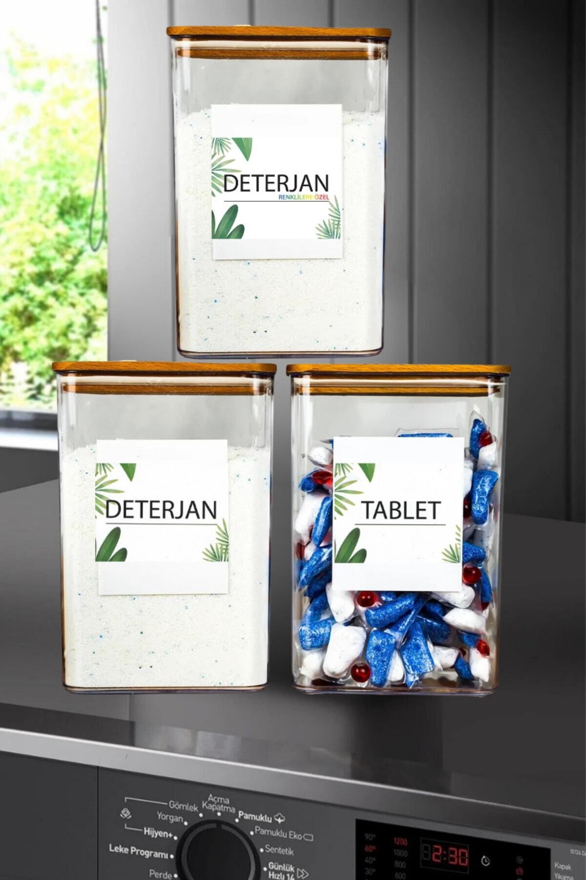 teknotrust Dikdörtgen Saklama Kabı Seti 3'lü, Ahşap Ağaç Vakum Kapak, Banyo ve Temizlik için