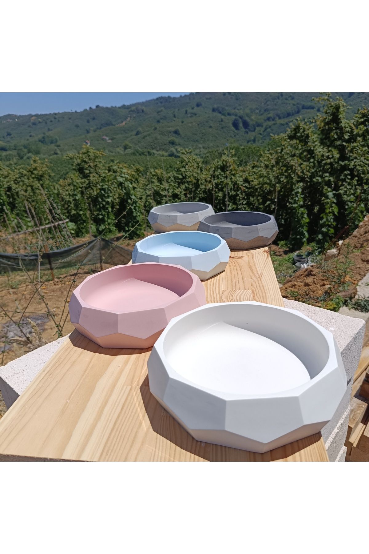DemCey Home Geometrik Beton Taş Kase Şekerlik Dekoratif Bohem Sunum Tabağı