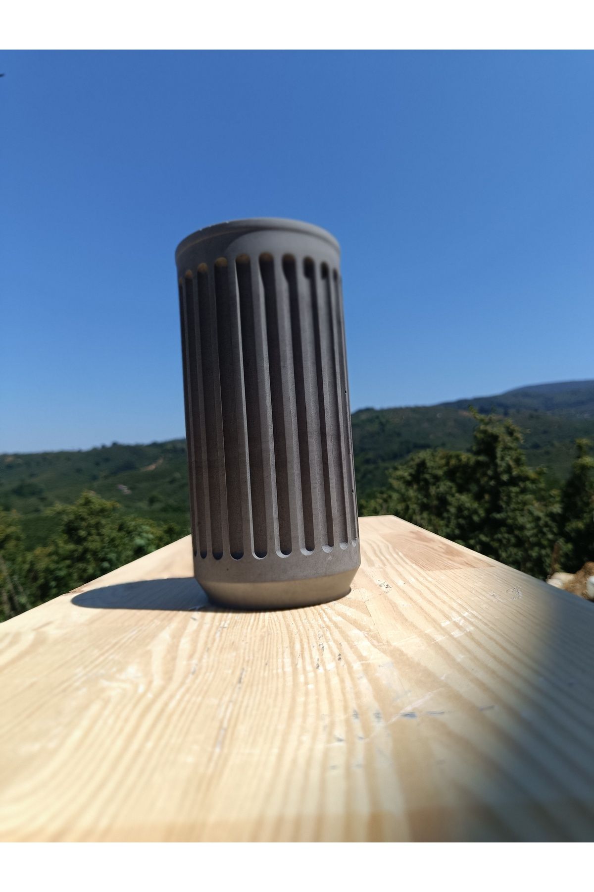 DemCey Home Oluklu Sütun El Yapımı Taş Vazo Dekoratif Beton Saksı