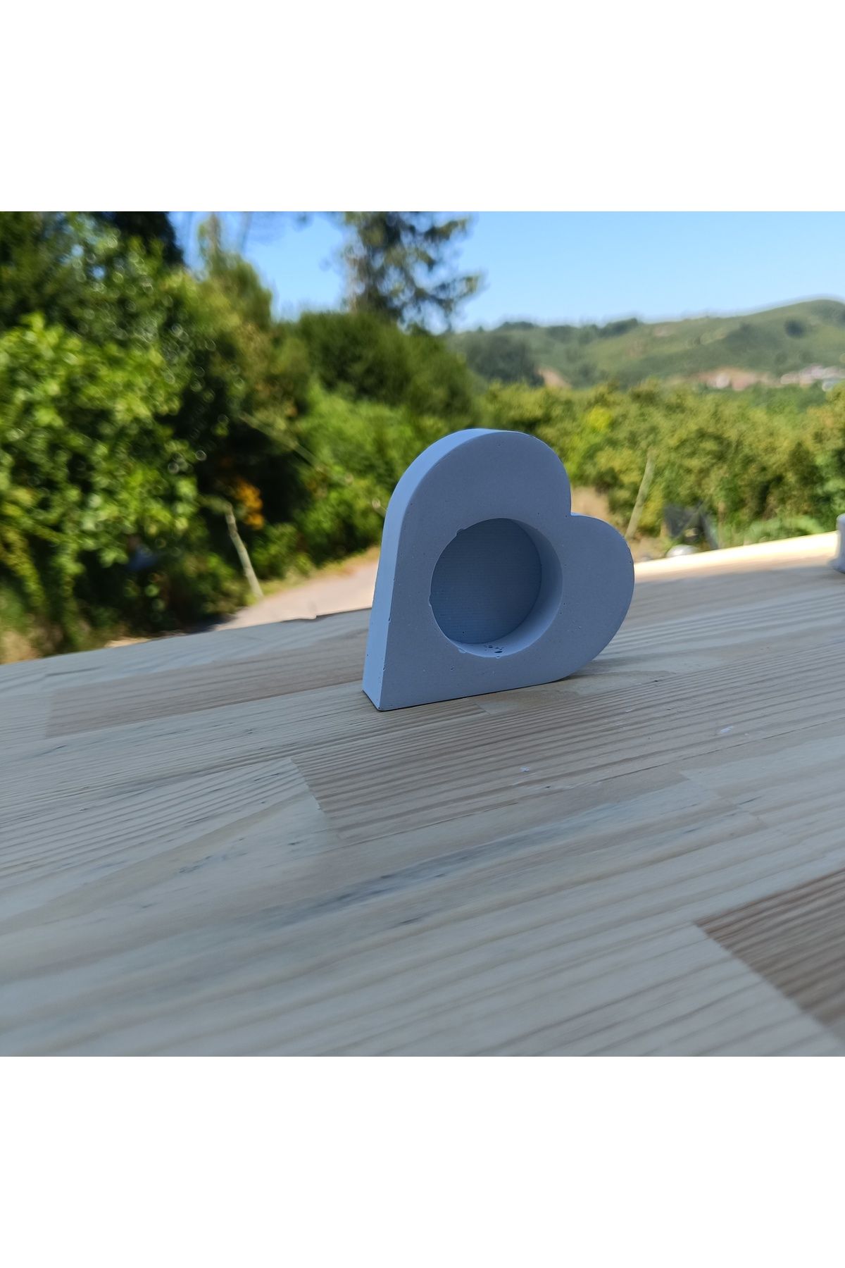 DemCey Home Taş Beton Kalp Mumluk Şamdan Dekoratif Obje