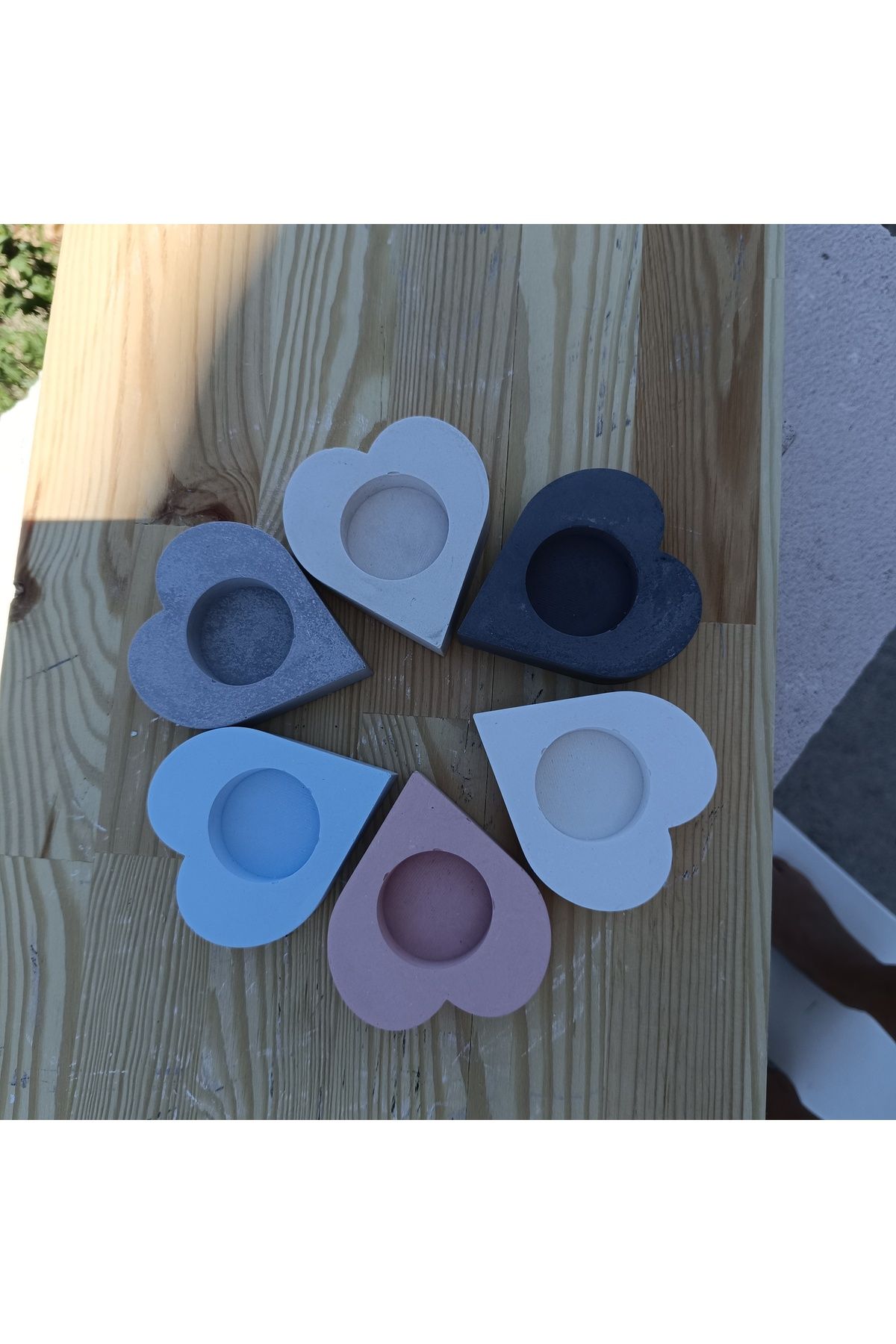 DemCey Home Taş Beton Kalp Mumluk Şamdan Dekoratif Obje