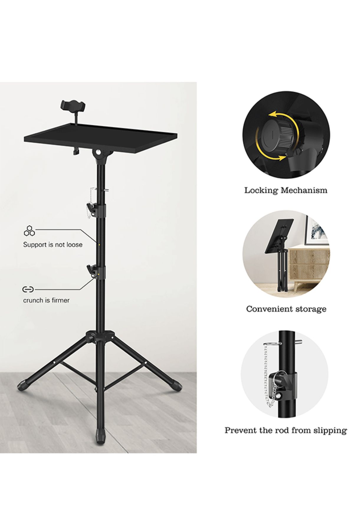 FlashHawk-Adjustable Projector Stand Tripod,Laptop Tripod with Phone Holder,Adjustable Laptop Floor Stand 4