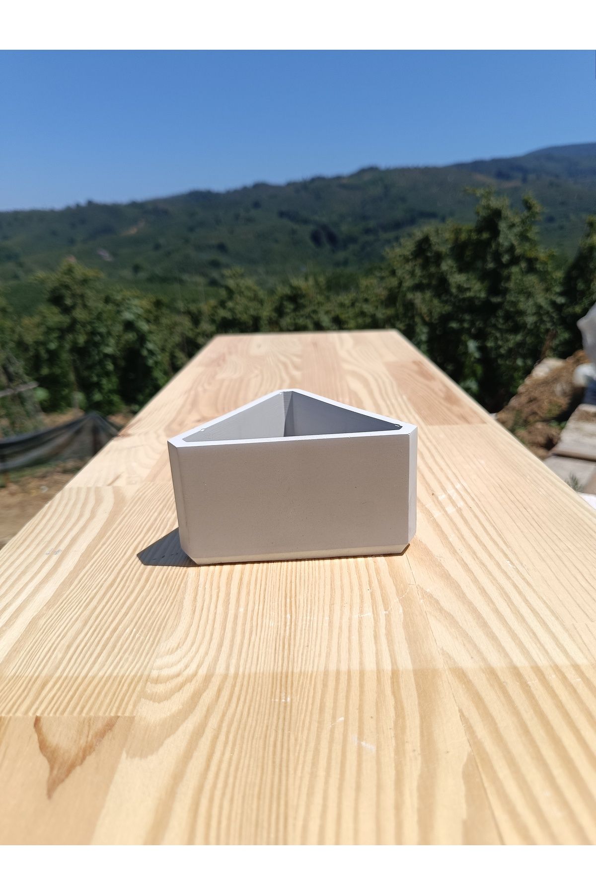 DemCey Home Taş Kase Üçgen Saksı Çok Amaçlı Dekoratif Obje