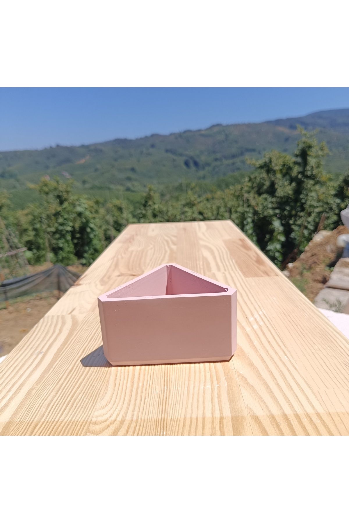 DemCey Home Taş Kase Üçgen Saksı Çok Amaçlı Dekoratif Obje