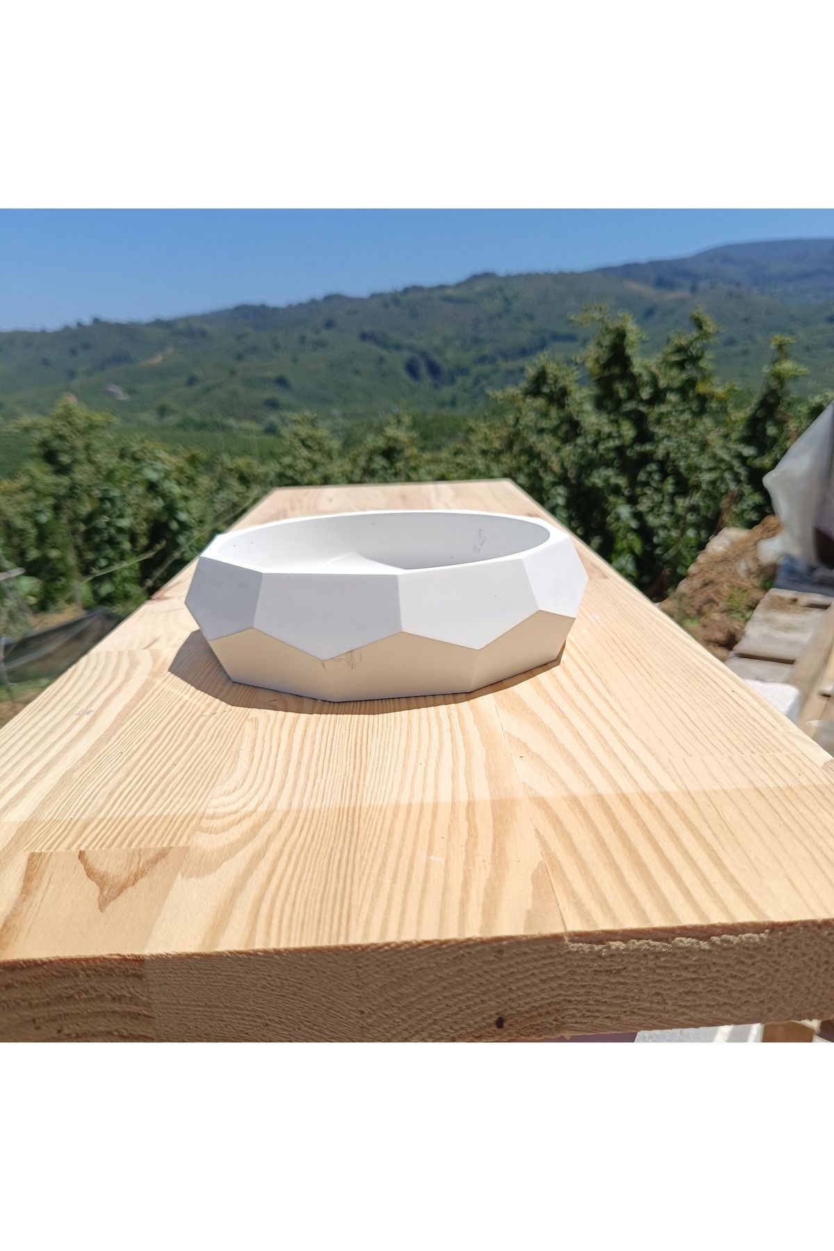DemCey Home Geometrik Beton Taş Kase Şekerlik Dekoratif Bohem Sunum Tabağı