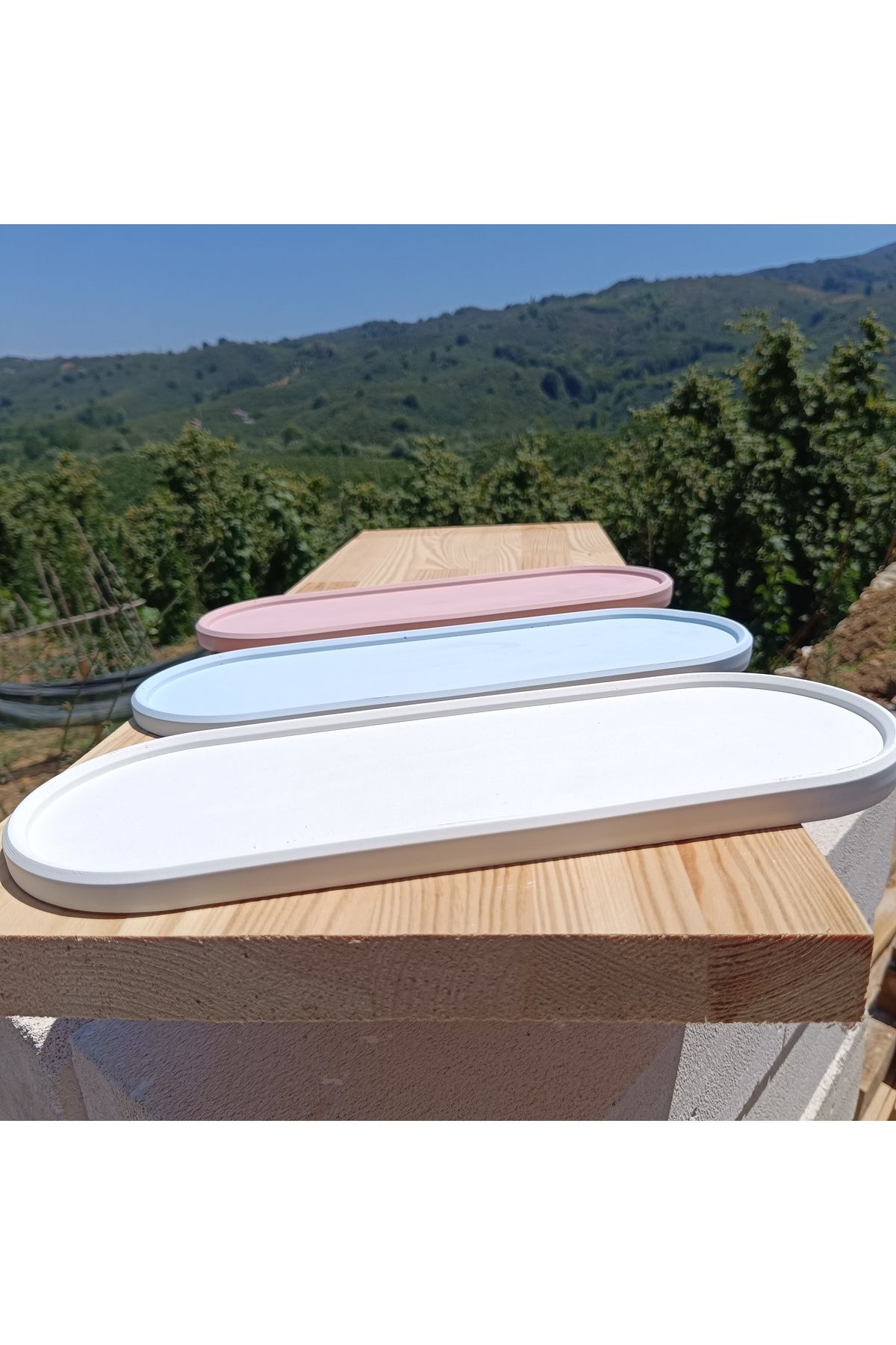 DemCey Home Oval Taş Tepsi Takı Standı Dekoratif Bohem Altlık