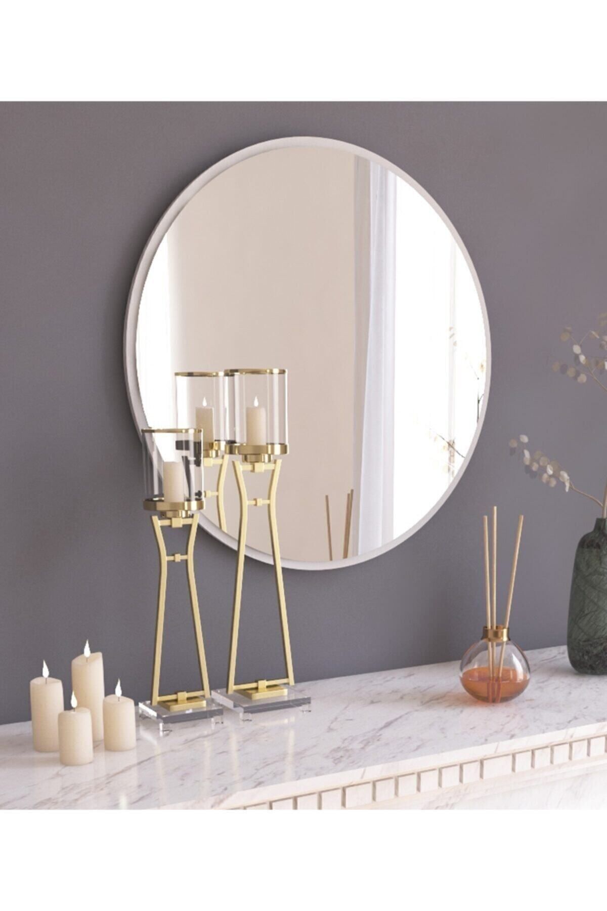 Elioure Şık Beyaz Yuvarlak Dekoratif Ayna, Antre, Salon, Banyo, Ofis için ideal