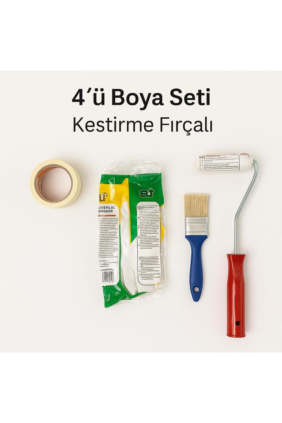 Generica 4’lü Boya Seti – 10 cm Rulo + Maskeleme Bandı + Kestirme Fırça + Eldiven