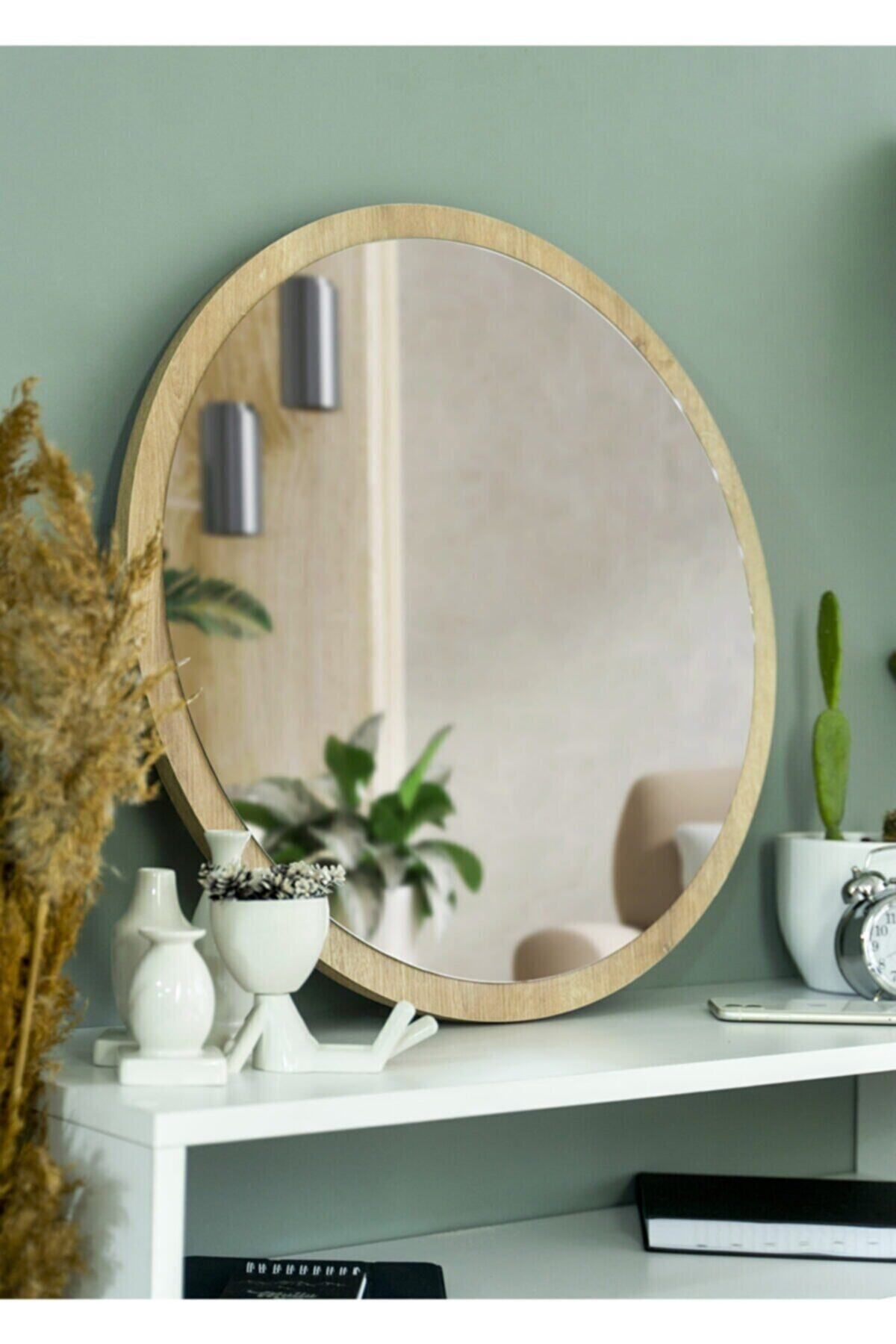 Elioure 58 cm Safir Meşe Yuvarlak Dekoratif Ayna, salon, mutfak, banyo ve ofis kullanımı