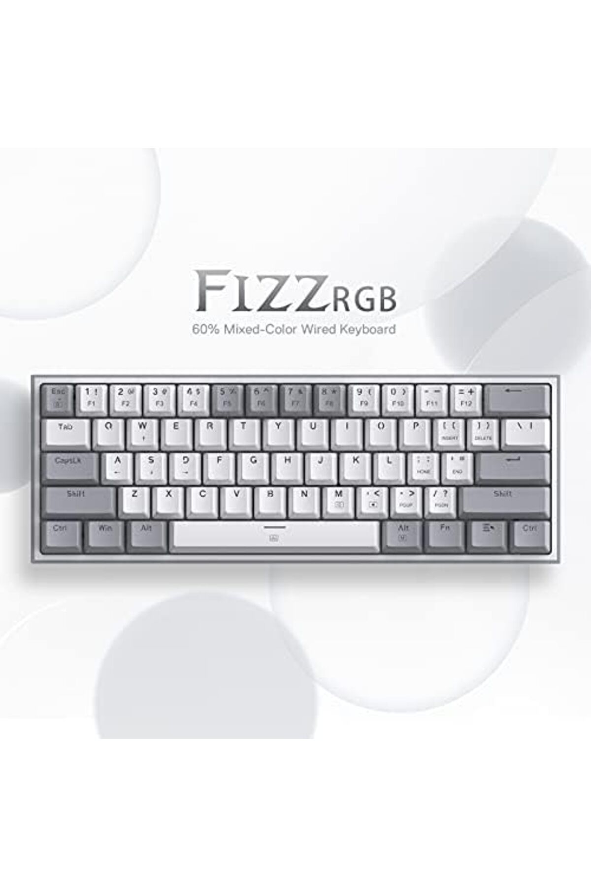 REDRAGON-K617 Fizz 60% Wired RGB Gaming Keyboard, 61 Keys Compact Mechanical Keyboard w/White and Gr 4