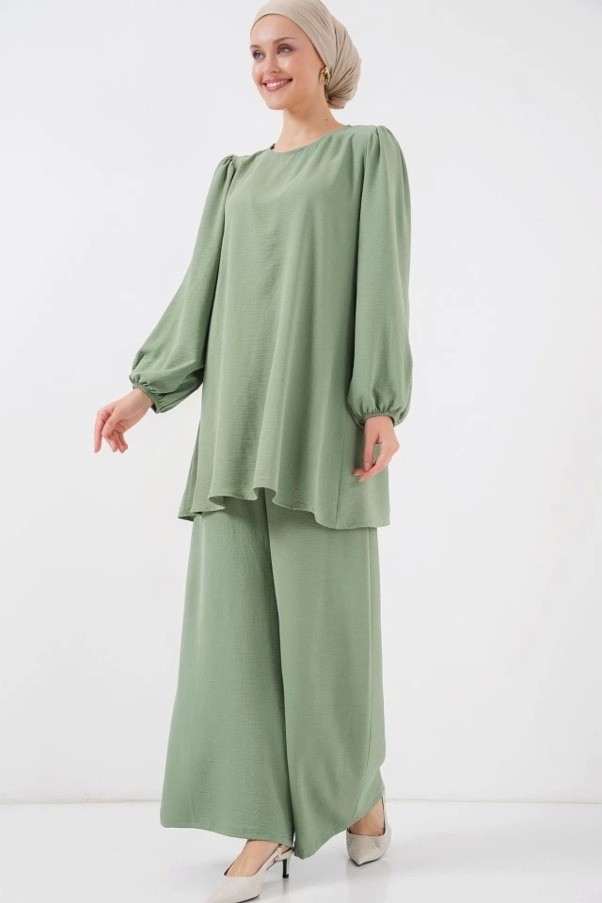 Butik Ayrobin Tunik Pantolon Alt Üst Takım 6712 - Çağla