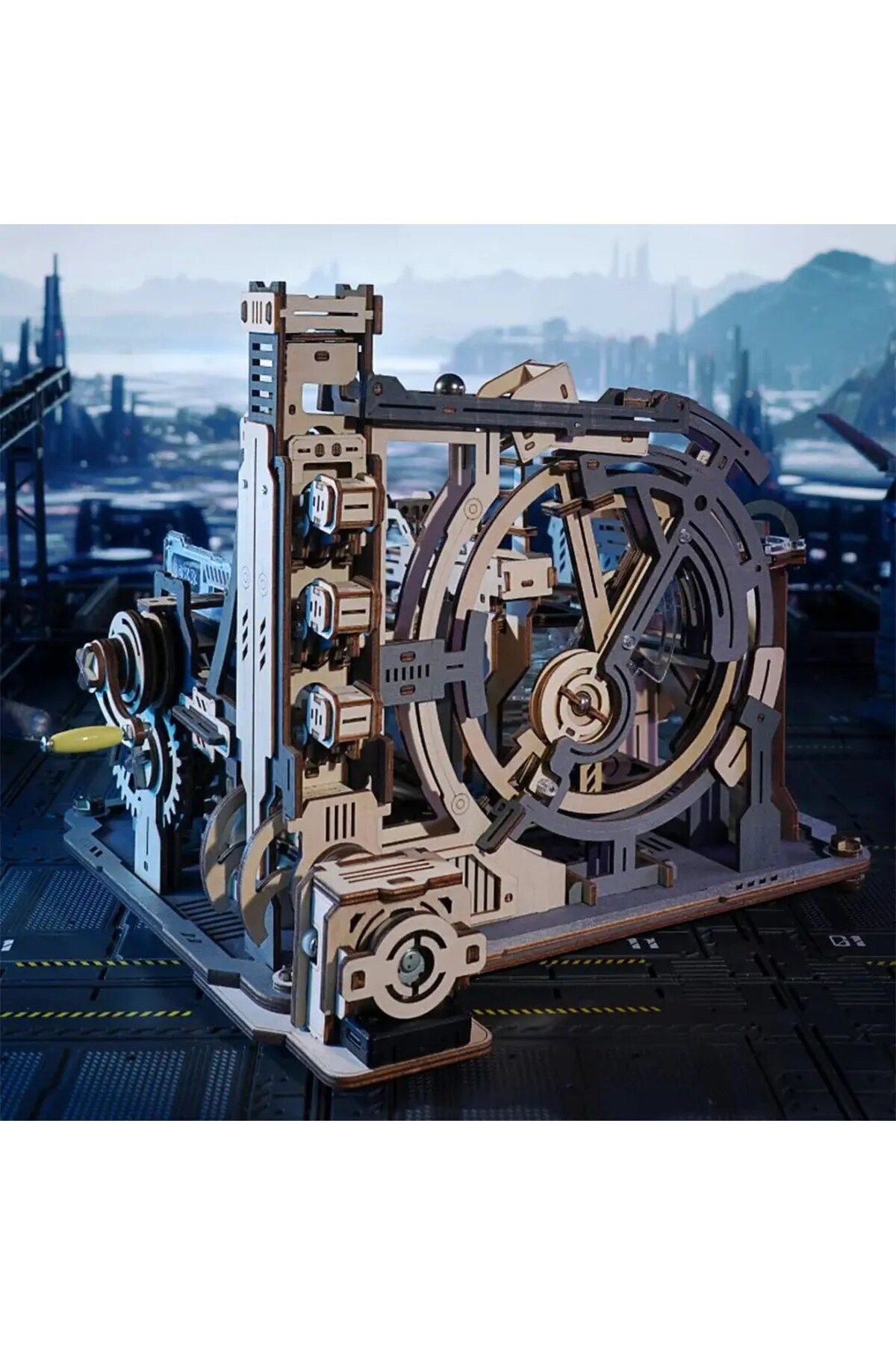 Robotime-Puzzle mecanic 3D din lemn, Marble Run Spacesport - 472 de piese 3