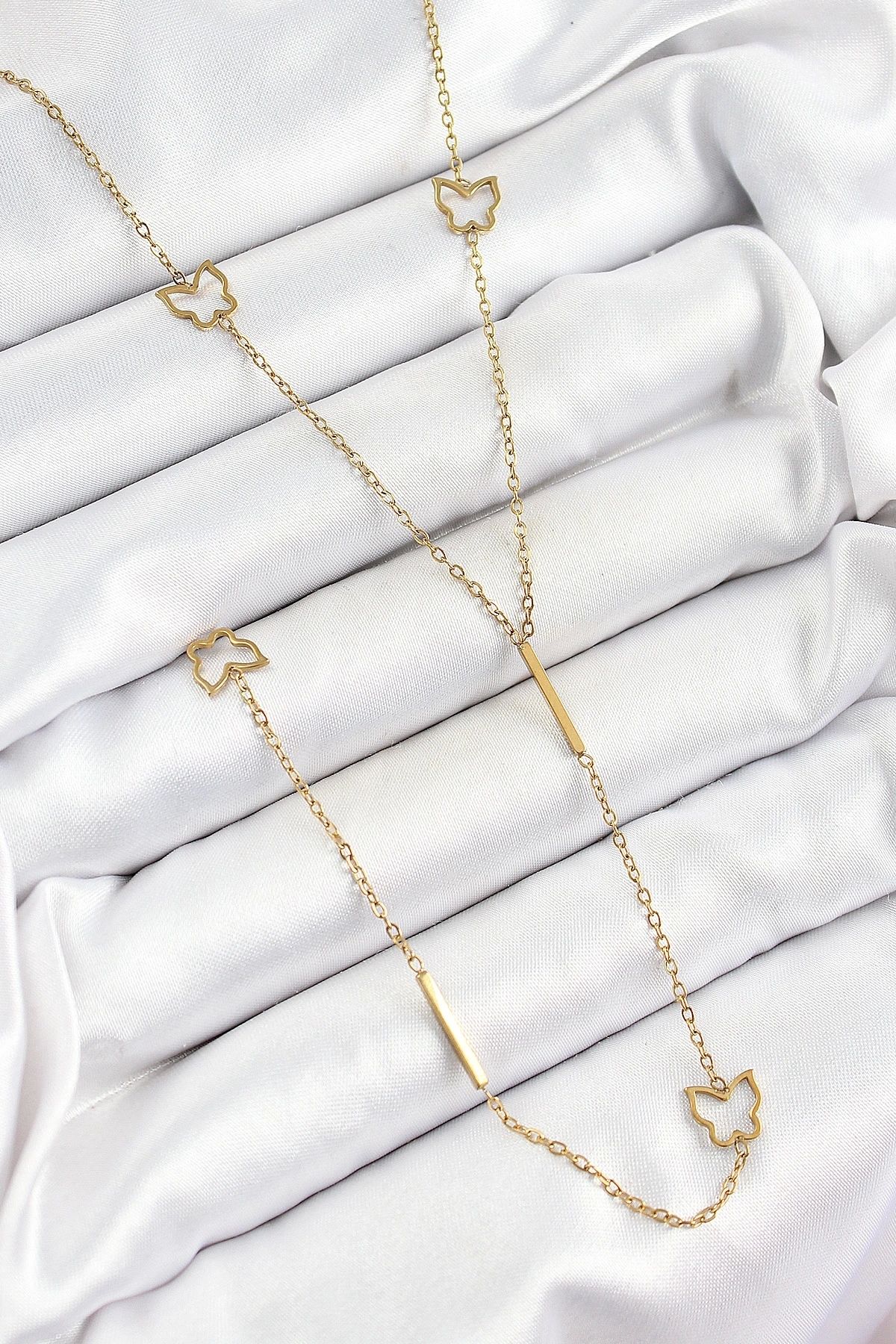shopwave 316L Çelik Kelebek Figürlü Y Model Gold Renk Kadın Kolye