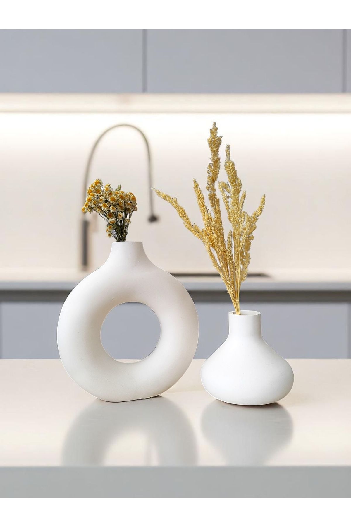 Minima Art Studio Dekoratif İkili İskandinav Tarzı Bohem Vazo Seti 21 cm